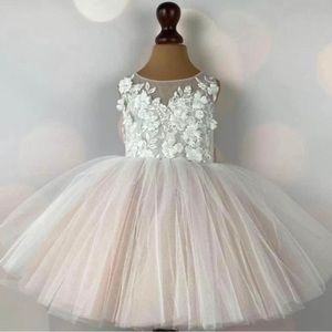 Flower girl dress never worn size 12 Youth 3D flowers Nude underlay floor length